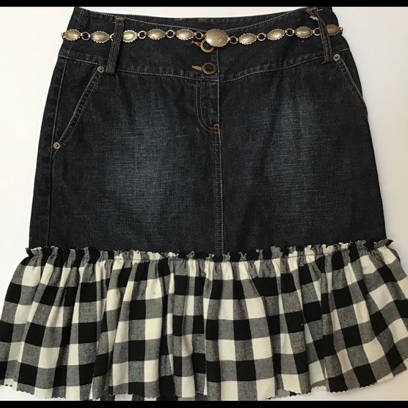 The Limited Dresses & Skirts - Denim Skirt by The Limited. Checked fabric at hem